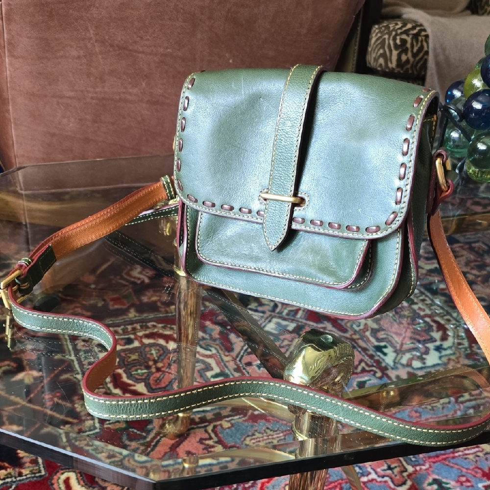 Dooney & Bourke Green and Brown Crossbody Bag with Leather Detailing